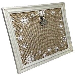 Message Photo Board Frame Clip Burlap Wood Shabby Chic Snowflakes Easel Cream